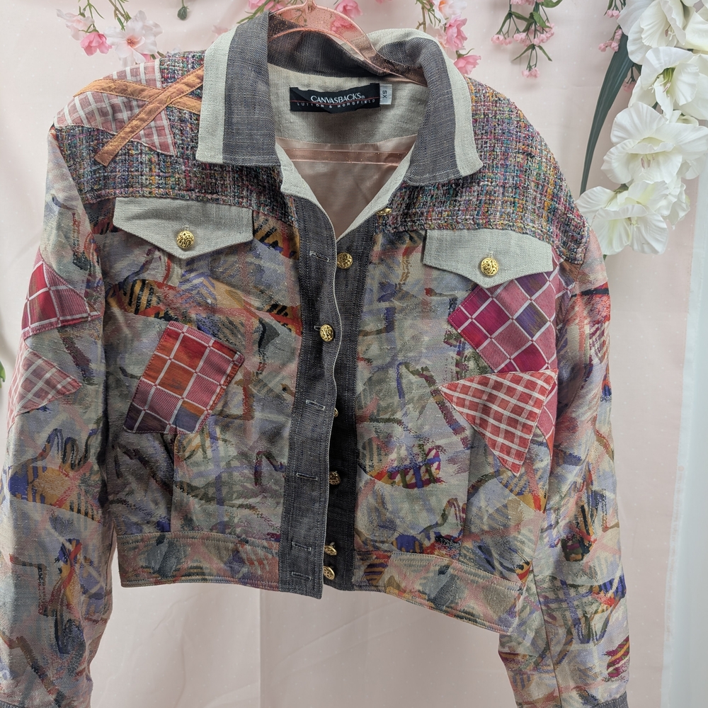 Bella Canvas Multicolor Patchwork Jean Jacket wit… - image 2